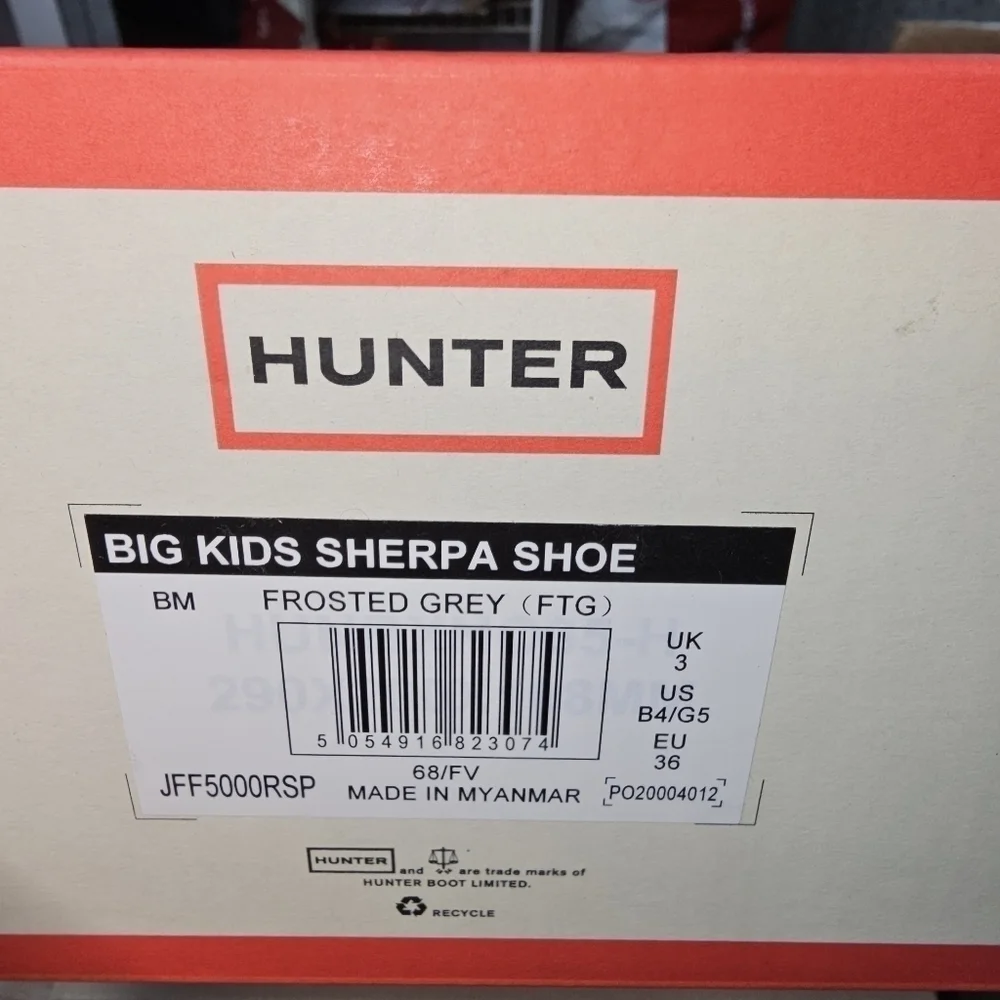 Hunter Big Kids sherpa rain shoes frosted grey Size boys 4 ,girls 5 Eu 36